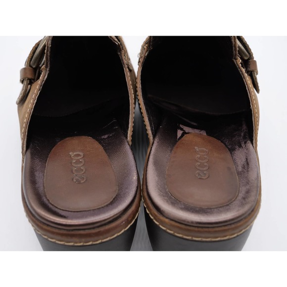 Ecco Mules Womens 8 Brown Leather Moc Toe Buckle Accent Slip On Casual Shoes - Picture 8 of 11